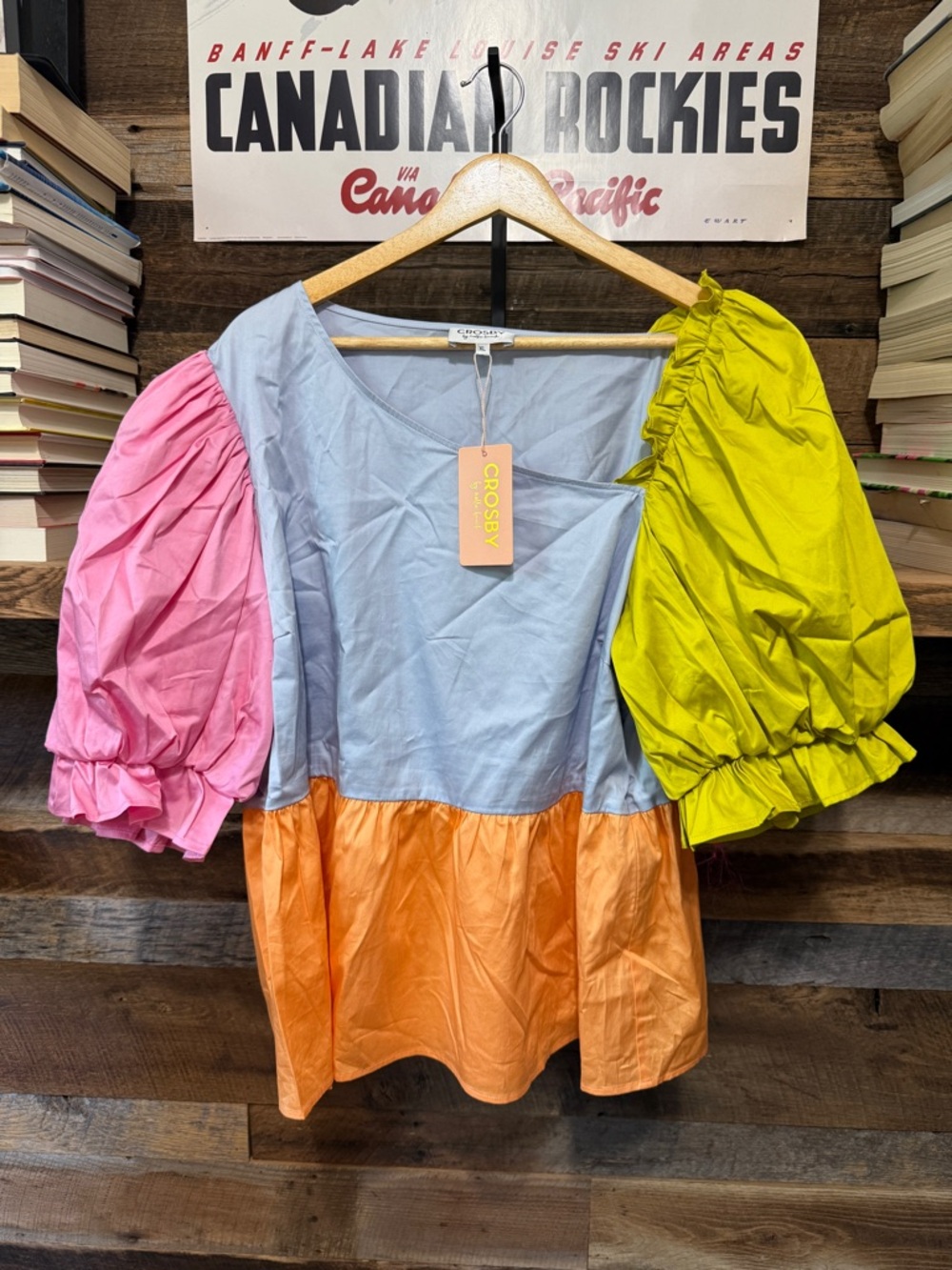 crosby. Lilac, Pink & Lime Colorblock Puff-Sleeve Top